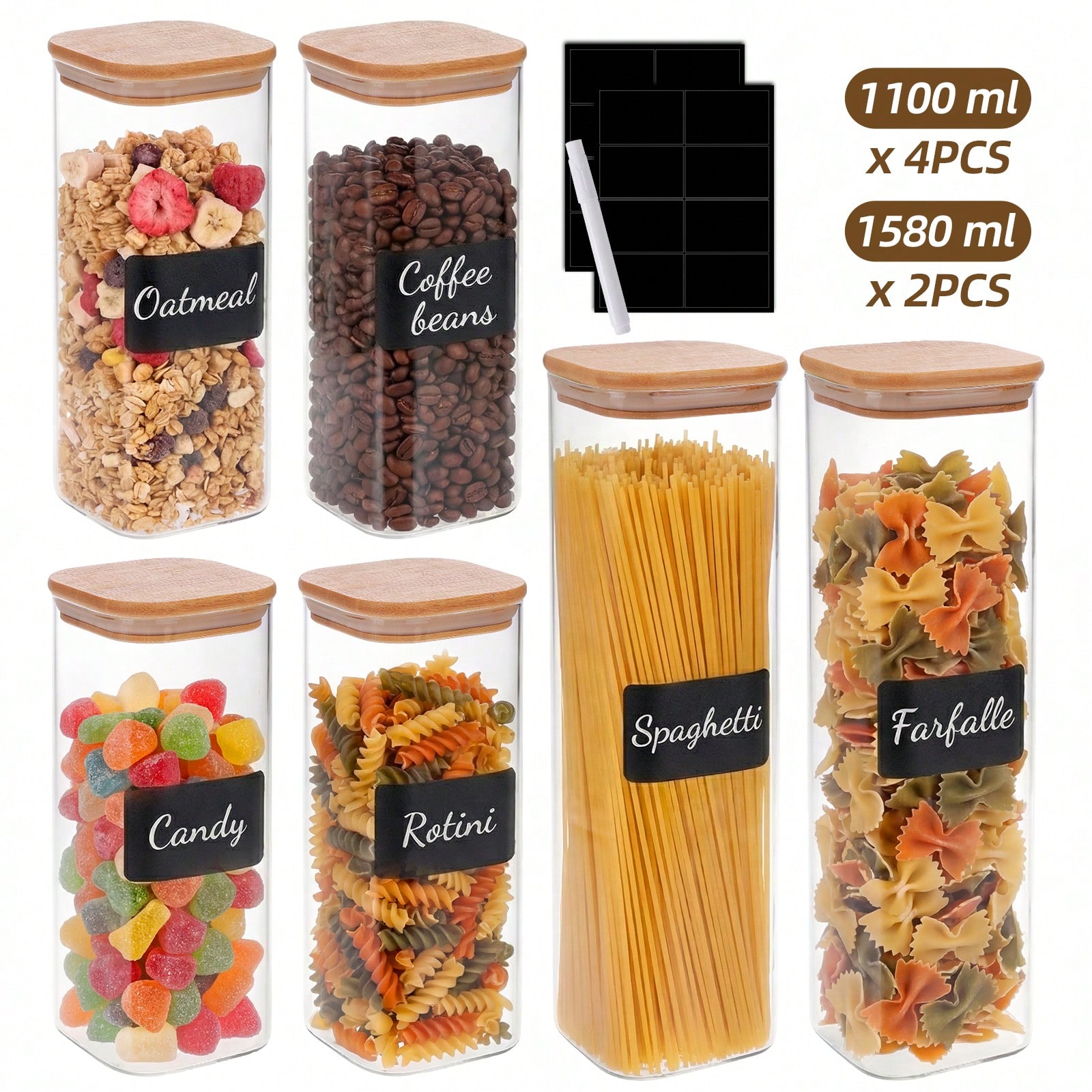 Snacks Food Labels - Стеклянные контейнеры для хранения продуктов с
